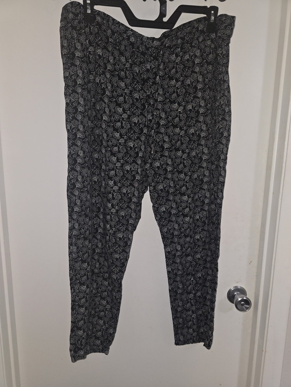 Faded Glory Black Pants with White Floral Print